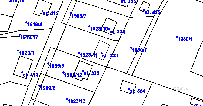 Parcela st. 333 v KÚ Losiná u Plzně, Katastrální mapa