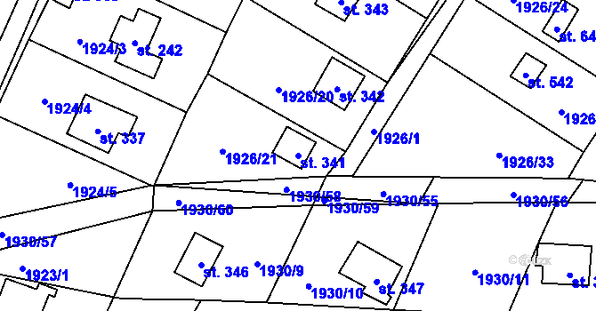 Parcela st. 341 v KÚ Losiná u Plzně, Katastrální mapa