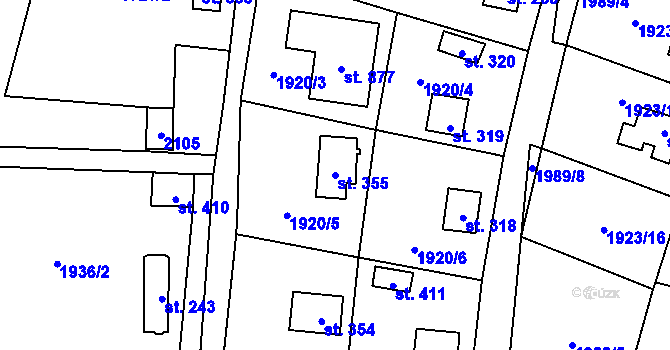 Parcela st. 355 v KÚ Losiná u Plzně, Katastrální mapa