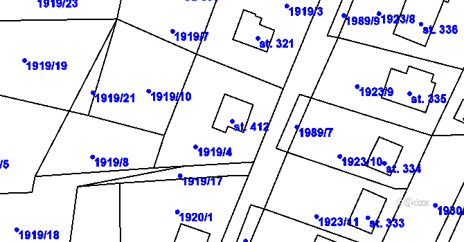 Parcela st. 412 v KÚ Losiná u Plzně, Katastrální mapa