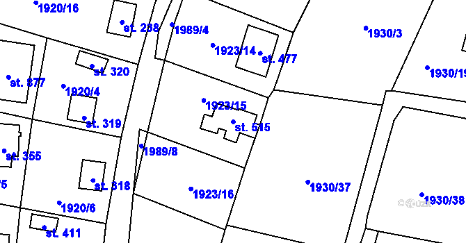 Parcela st. 515 v KÚ Losiná u Plzně, Katastrální mapa