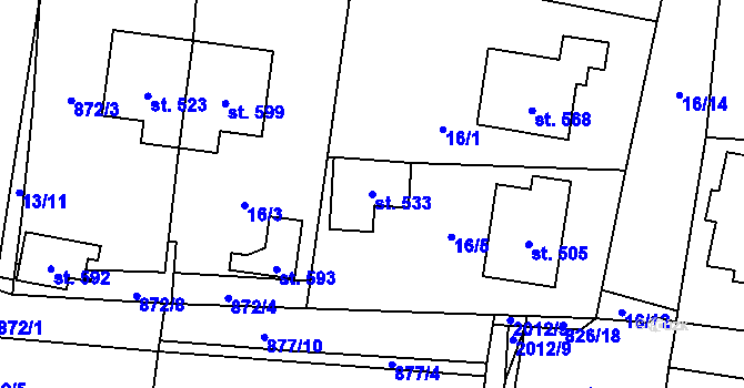 Parcela st. 533 v KÚ Losiná u Plzně, Katastrální mapa
