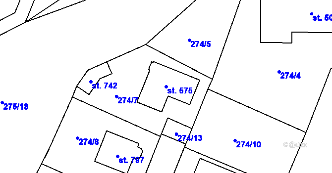 Parcela st. 575 v KÚ Losiná u Plzně, Katastrální mapa