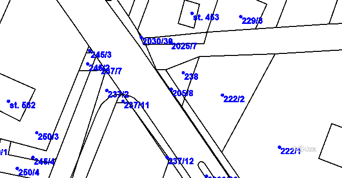 Parcela st. 205/8 v KÚ Losiná u Plzně, Katastrální mapa