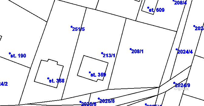 Parcela st. 213/1 v KÚ Losiná u Plzně, Katastrální mapa