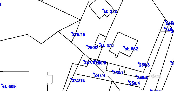 Parcela st. 250/2 v KÚ Losiná u Plzně, Katastrální mapa