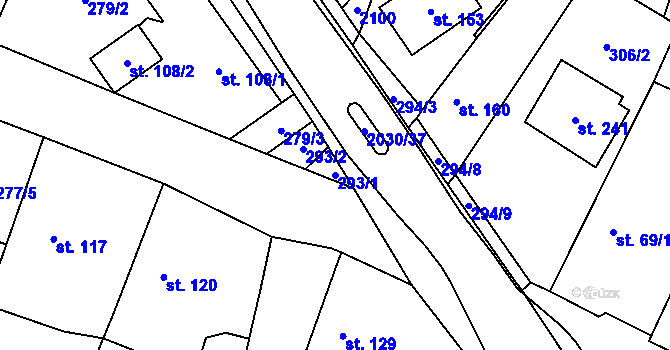 Parcela st. 293/1 v KÚ Losiná u Plzně, Katastrální mapa