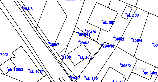 Parcela st. 294/2 v KÚ Losiná u Plzně, Katastrální mapa