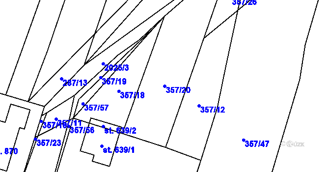 Parcela st. 357/20 v KÚ Losiná u Plzně, Katastrální mapa