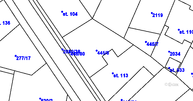 Parcela st. 445/8 v KÚ Losiná u Plzně, Katastrální mapa