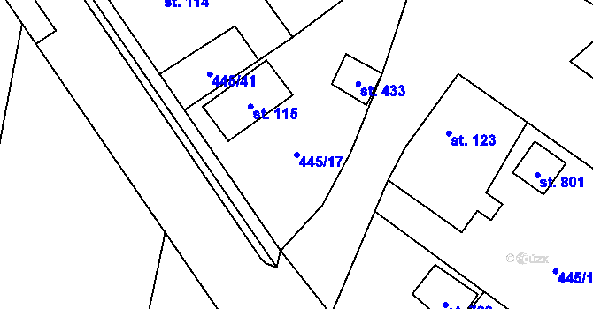 Parcela st. 445/17 v KÚ Losiná u Plzně, Katastrální mapa