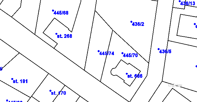 Parcela st. 445/74 v KÚ Losiná u Plzně, Katastrální mapa
