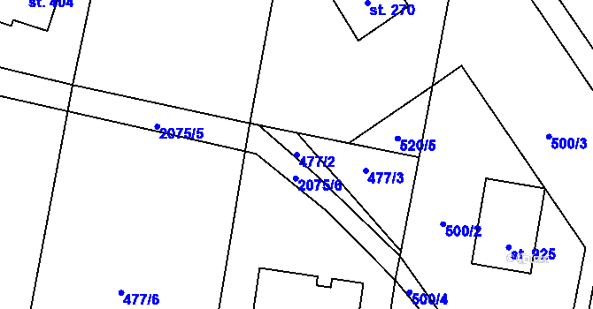 Parcela st. 477/2 v KÚ Losiná u Plzně, Katastrální mapa