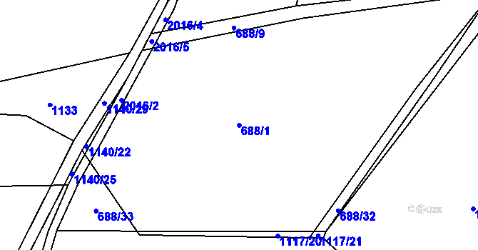 Parcela st. 688/1 v KÚ Losiná u Plzně, Katastrální mapa