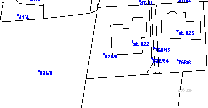Parcela st. 826/8 v KÚ Losiná u Plzně, Katastrální mapa