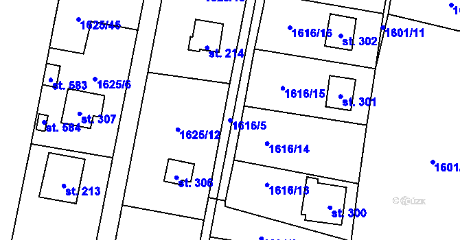 Parcela st. 1616/5 v KÚ Losiná u Plzně, Katastrální mapa