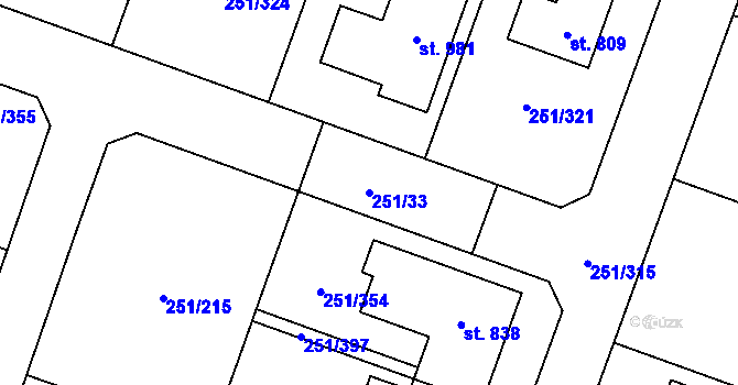 Parcela st. 251/33 v KÚ Losiná u Plzně, Katastrální mapa