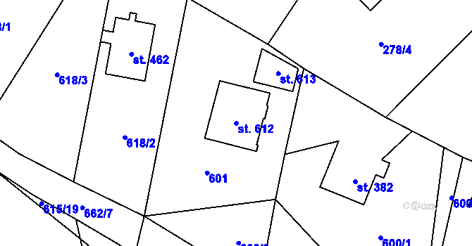 Parcela st. 612 v KÚ Losiná u Plzně, Katastrální mapa
