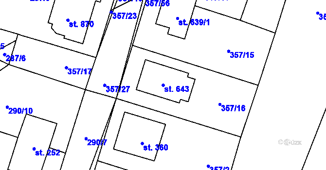 Parcela st. 643 v KÚ Losiná u Plzně, Katastrální mapa