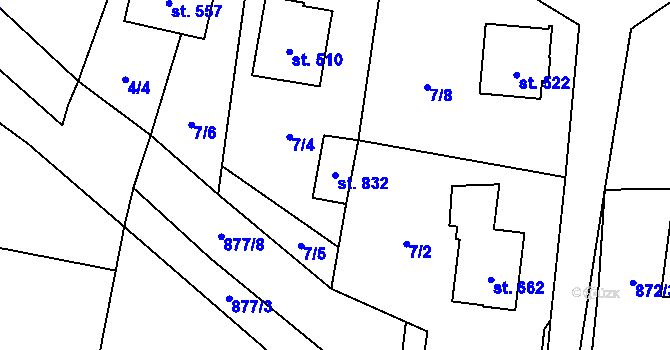 Parcela st. 832 v KÚ Losiná u Plzně, Katastrální mapa