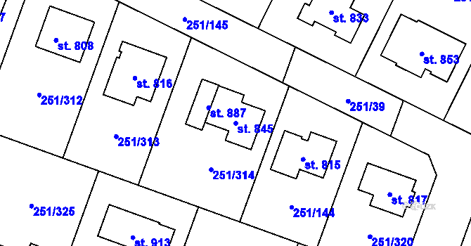 Parcela st. 845 v KÚ Losiná u Plzně, Katastrální mapa