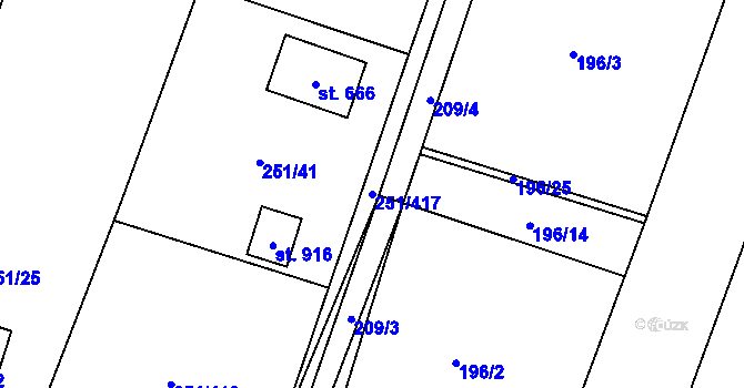 Parcela st. 251/417 v KÚ Losiná u Plzně, Katastrální mapa