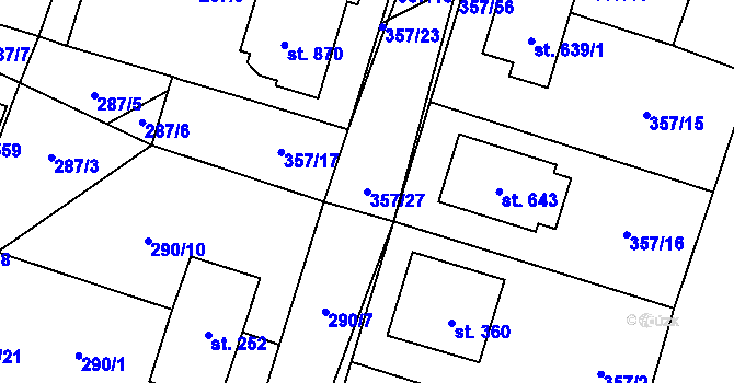 Parcela st. 357/27 v KÚ Losiná u Plzně, Katastrální mapa