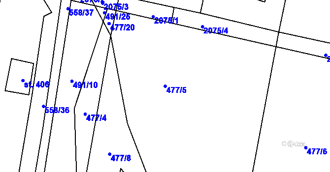 Parcela st. 477/5 v KÚ Losiná u Plzně, Katastrální mapa