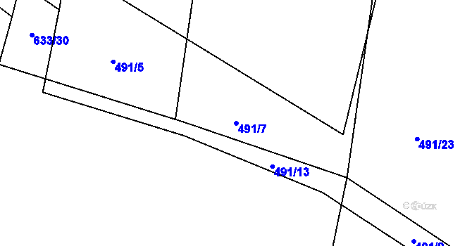 Parcela st. 491/7 v KÚ Losiná u Plzně, Katastrální mapa