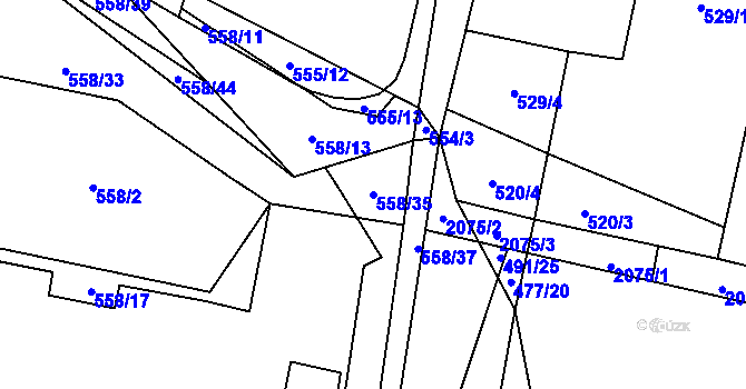Parcela st. 558/35 v KÚ Losiná u Plzně, Katastrální mapa