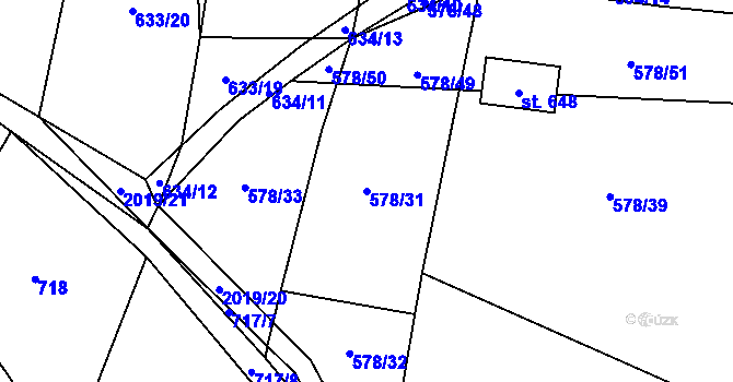 Parcela st. 578/31 v KÚ Losiná u Plzně, Katastrální mapa