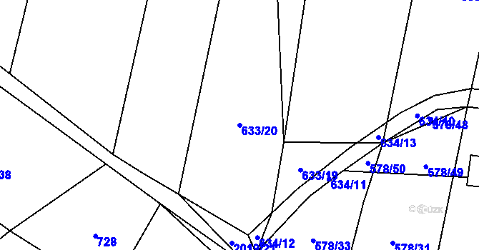 Parcela st. 633/20 v KÚ Losiná u Plzně, Katastrální mapa