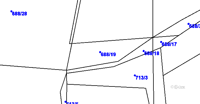 Parcela st. 688/19 v KÚ Losiná u Plzně, Katastrální mapa