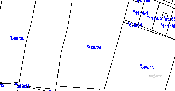 Parcela st. 688/24 v KÚ Losiná u Plzně, Katastrální mapa