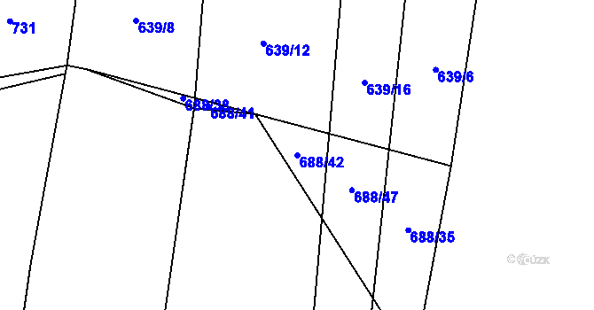 Parcela st. 688/42 v KÚ Losiná u Plzně, Katastrální mapa