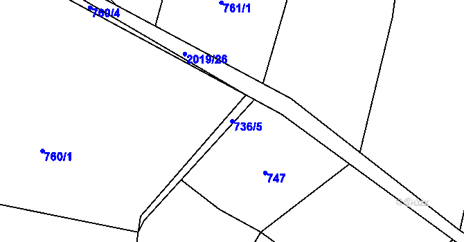 Parcela st. 736/5 v KÚ Losiná u Plzně, Katastrální mapa