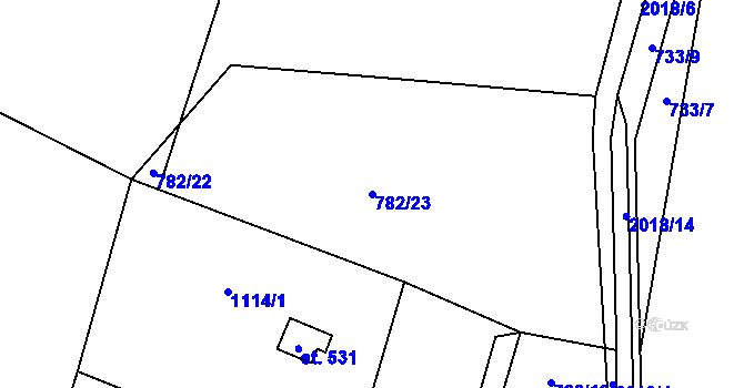Parcela st. 782/23 v KÚ Losiná u Plzně, Katastrální mapa