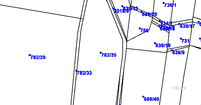 Parcela st. 782/35 v KÚ Losiná u Plzně, Katastrální mapa