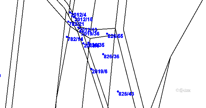 Parcela st. 826/36 v KÚ Losiná u Plzně, Katastrální mapa