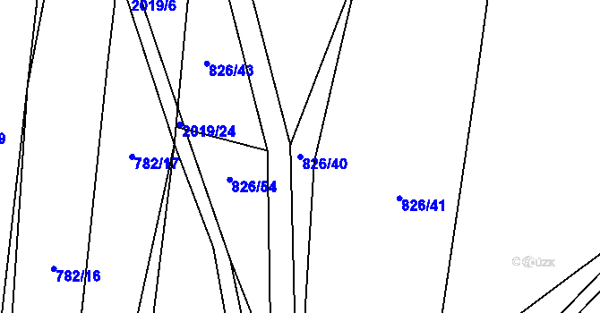 Parcela st. 826/40 v KÚ Losiná u Plzně, Katastrální mapa