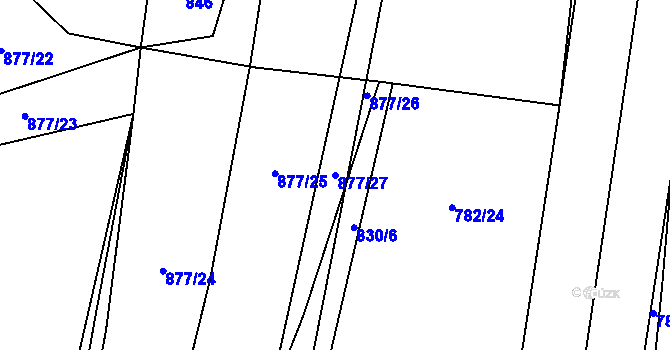 Parcela st. 877/27 v KÚ Losiná u Plzně, Katastrální mapa