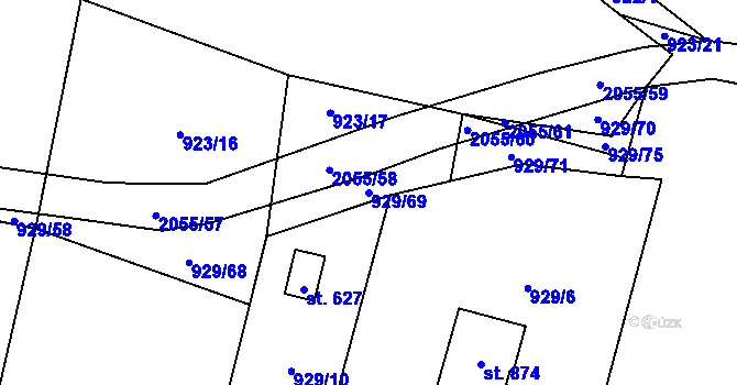 Parcela st. 929/69 v KÚ Losiná u Plzně, Katastrální mapa