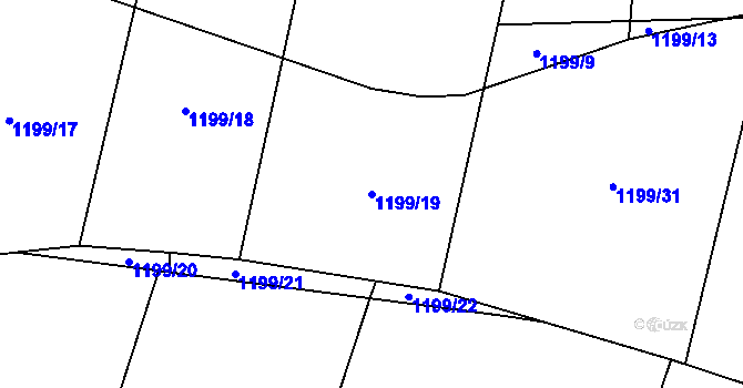 Parcela st. 1199/19 v KÚ Losiná u Plzně, Katastrální mapa