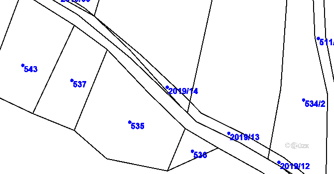 Parcela st. 2019/14 v KÚ Losiná u Plzně, Katastrální mapa