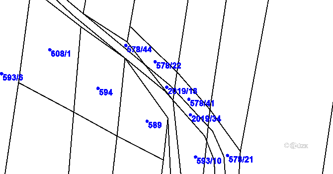 Parcela st. 2019/18 v KÚ Losiná u Plzně, Katastrální mapa
