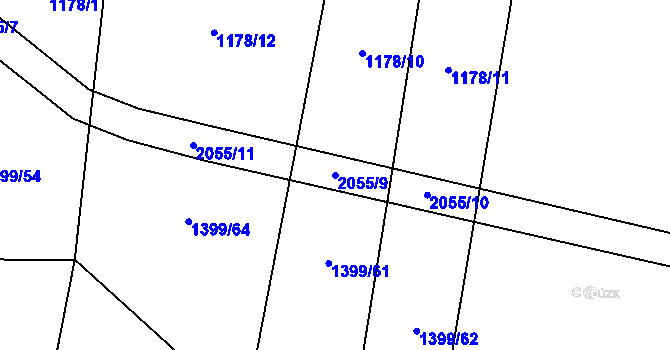 Parcela st. 2055/9 v KÚ Losiná u Plzně, Katastrální mapa