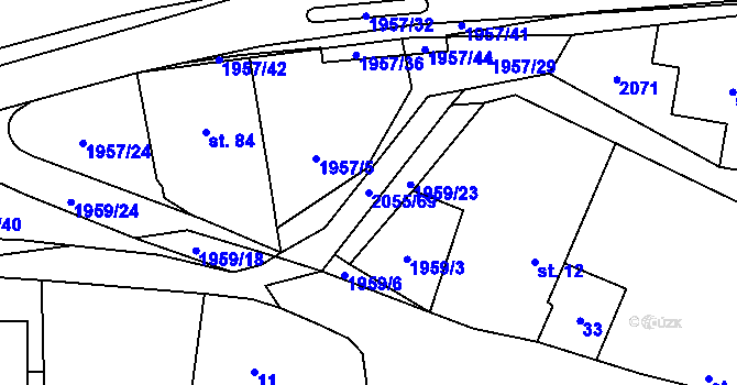 Parcela st. 2055/69 v KÚ Losiná u Plzně, Katastrální mapa