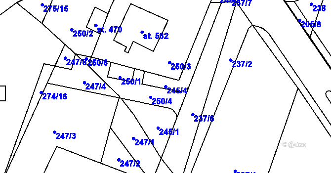 Parcela st. 245/4 v KÚ Losiná u Plzně, Katastrální mapa