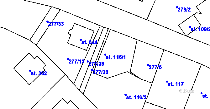 Parcela st. 116/1 v KÚ Losiná u Plzně, Katastrální mapa