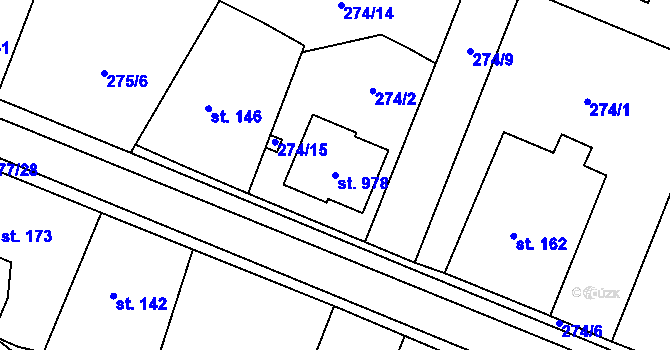 Parcela st. 978 v KÚ Losiná u Plzně, Katastrální mapa